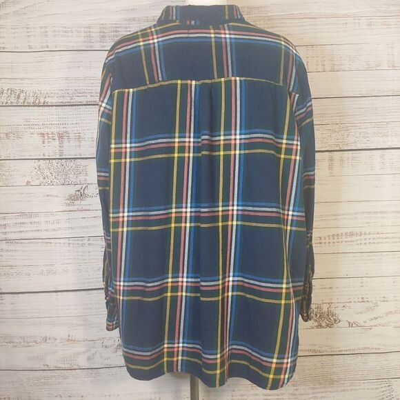 Old Navy Classic Flannel Women’s Sz XXL Navy Blue Plaid Button Up Shirt - Picture 5 of 8